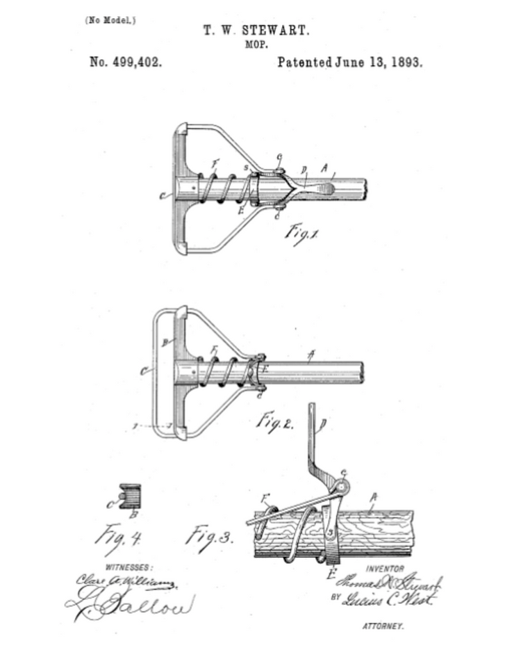 Mop inventor Thomas Stewart's diagrams for his invention of the improved mop.