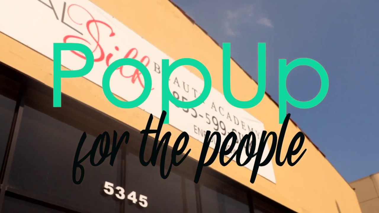 PopUP for the People graphic in front of a strip mall beauty academy