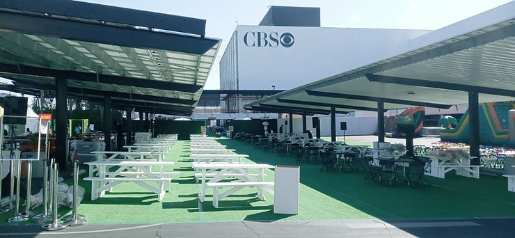 Pre-event setup for the Family Style Fest at the CBS Television City Studio Lot.