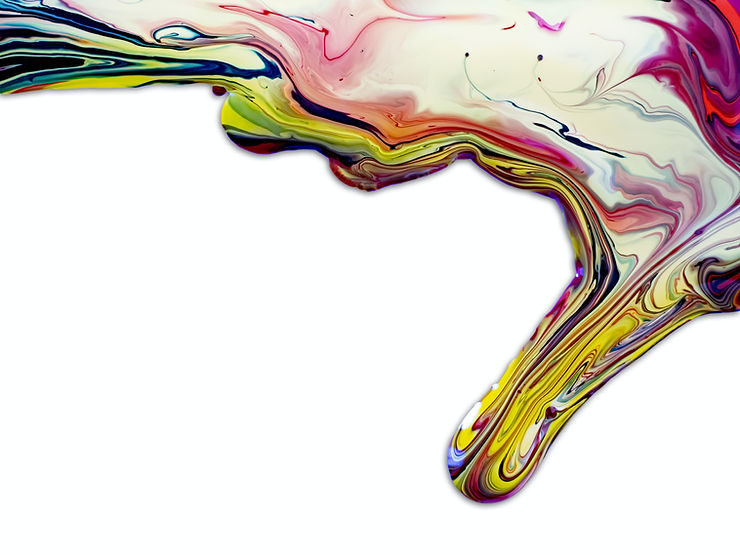 A swirl of oil grease stroked with colors dripping across a white surface.